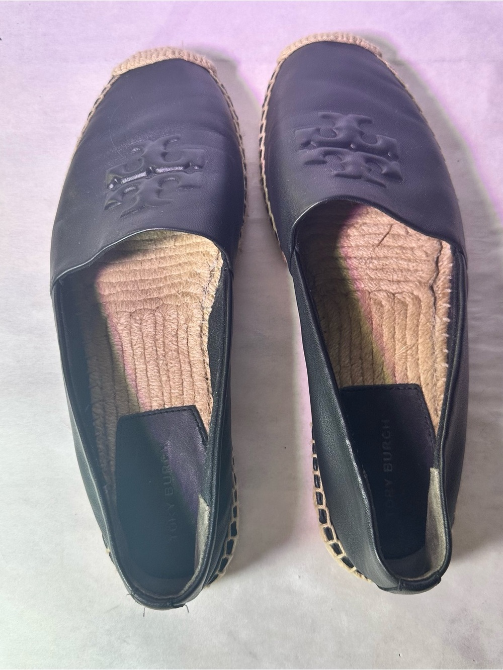 Tory Burch Black Leather Espadrille-Trim Loafer - Picture 14 of 16